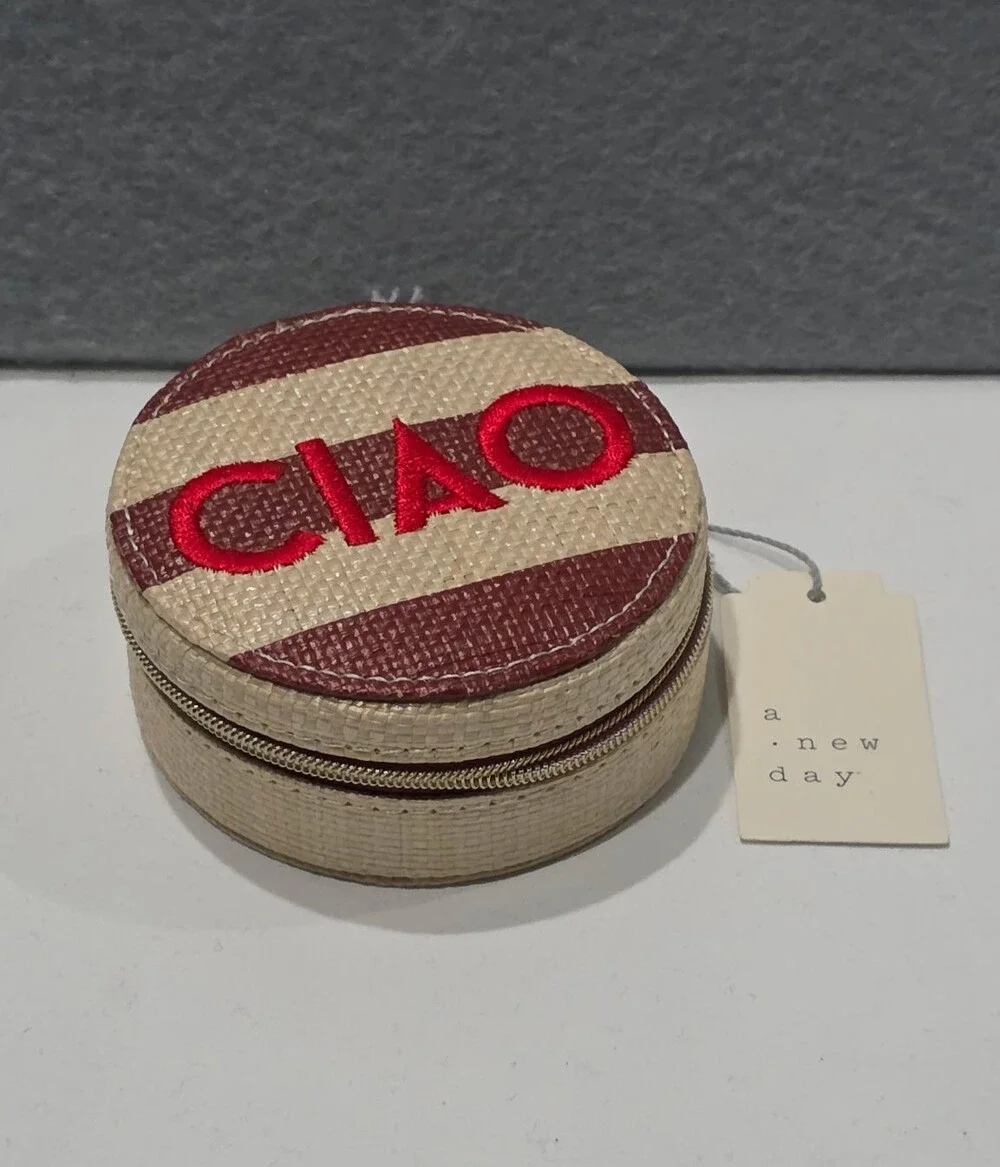 A New Day Ciao Round Jewelry Case, NWT Straw Woven Travel Box